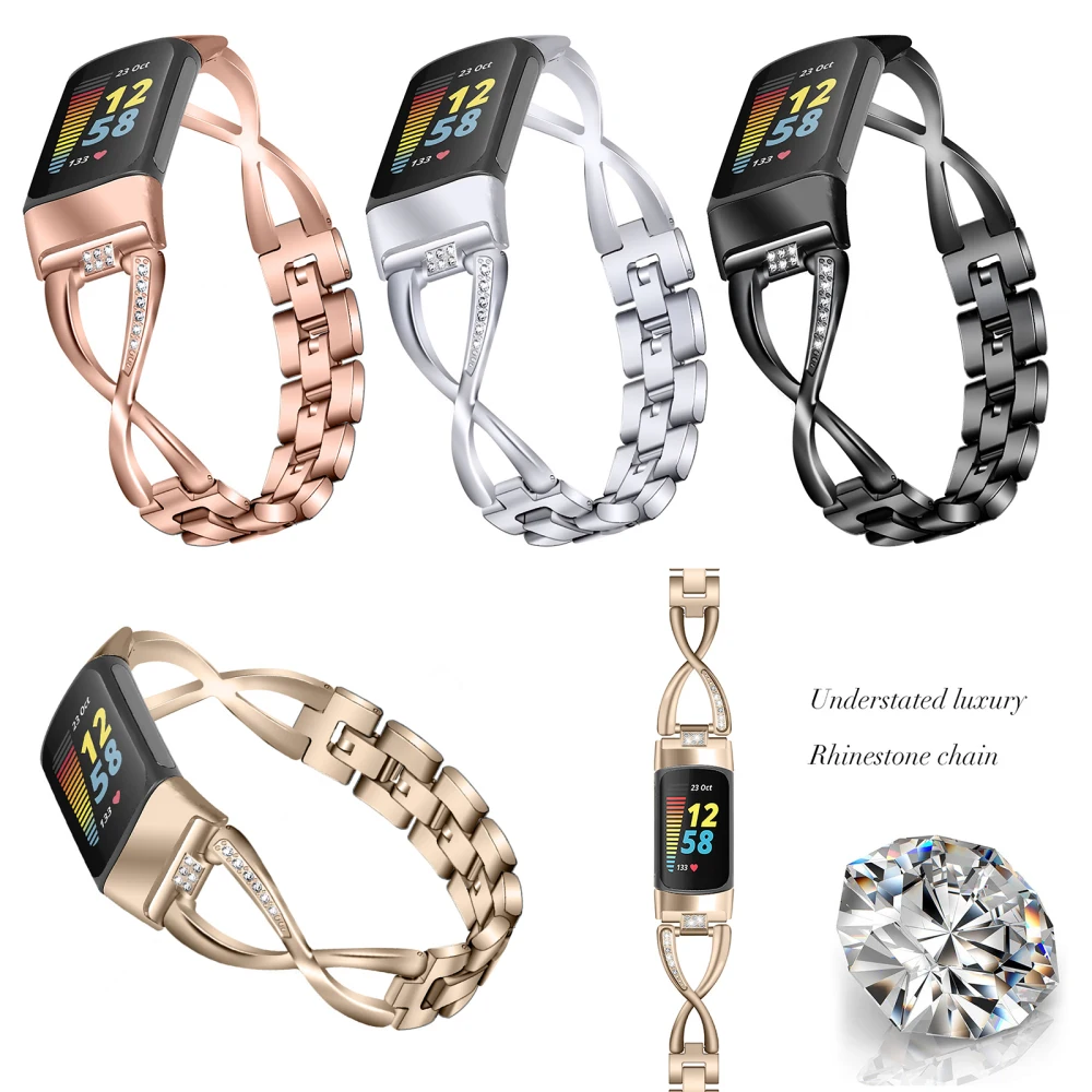 

Zinc Alloy Diamond-studded Smart Watch Strap for Fitbit Charge5 Accessories