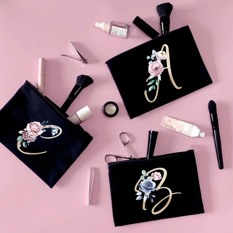 

Golden Letter Print Travel Organizer Cosmetic Bags Portable Make Up Case Female Toiletry Storage make up organizer