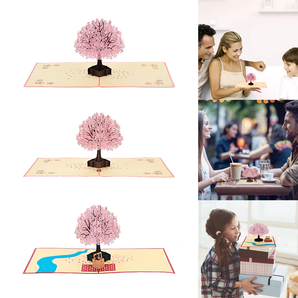 DIY 3D всплывающее окно вишня в цвету поздравительная открытка подарки на день