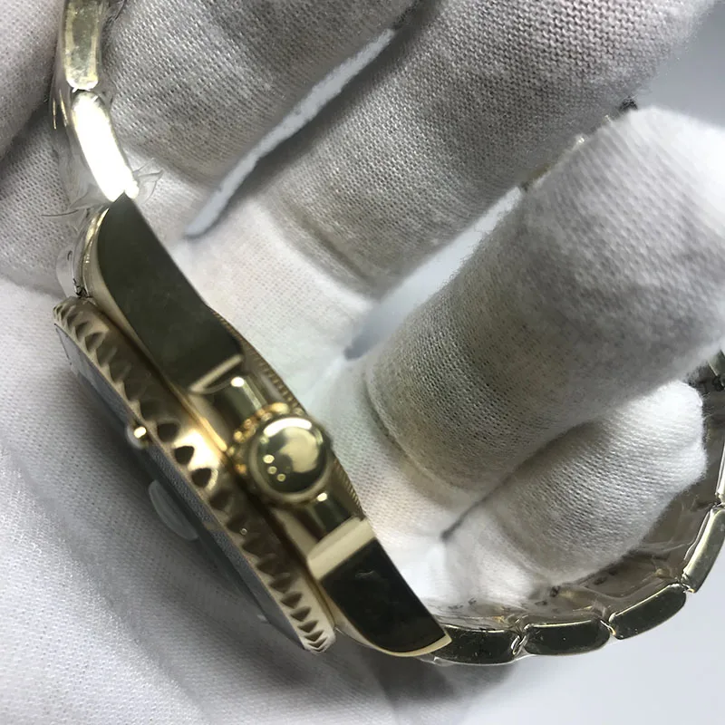 Золотые с керамическим ободком Мужские механические часы из нержавеющей стали