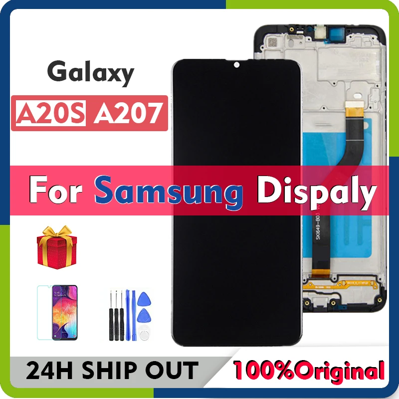 Pantalla LCD Original para SAMSUNG Galaxy A20S A207, montaje de digitalizador con pantalla t&aacute;ctil para Samsung SM-A207F A207M A20S, con marco-0