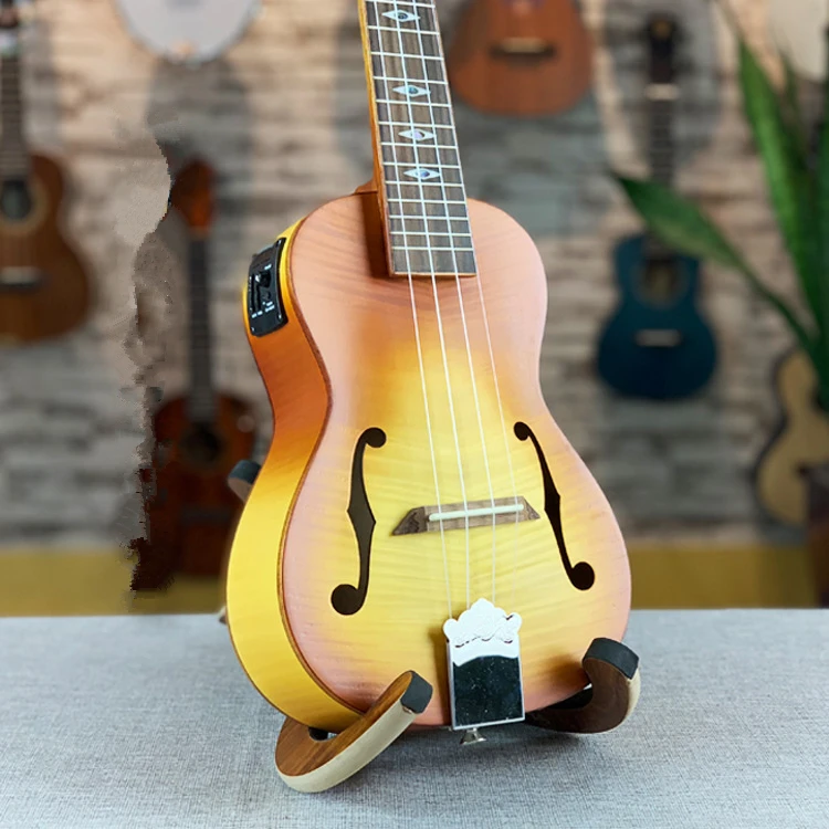 Цвет: желтый Джазовая укулеле 23 дюйма All Maple Mini Electri концертная акустическая гитара 4 струны Гавайская звукосниматель для путешествий музыкальная гитара - Цвет: Цвет: желтый