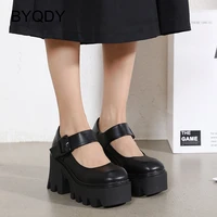 byqdy round head women pumps high heeled platform shoes ladies casual retro mary jane shoes for college student top quality