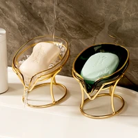 light luxury soap box bathroom leaf shape holder dish storage free perforation drain plate tray shower supplies rack