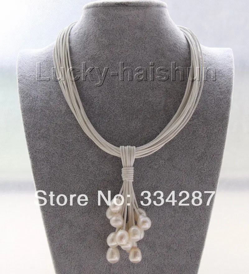 

Ожерелье-чокер из натуральной кожи с белыми жемчужинами, 16 дюймов, 15 рядов, 14 мм