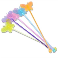 kitchen barware bar tools solid color transparent acrylic long butterfly swizzle cocktail picks wine mixing stick 10 pcslot