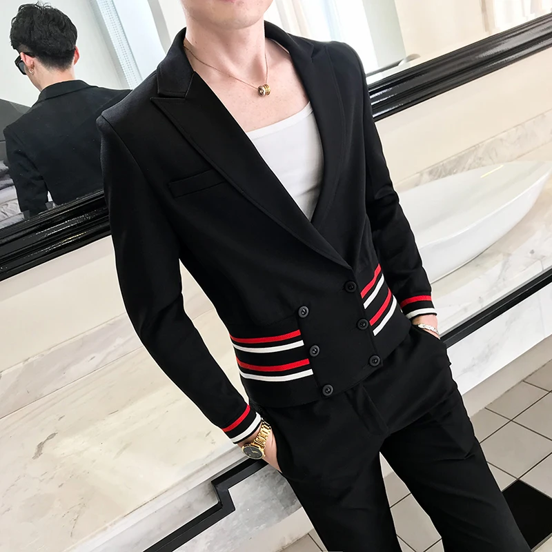 Mens Stylish Blazer British's Style Casual Slim Fit Suit Jacket Men Coat Terno Masculino Veste Costume Homme Deep V Sexy Outfit | Мужская