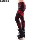 Модные красные леггинсы FCCEXIO, женские леггинсы для фитнеса с 3d-цифровым принтом и пятнами крови, женские черные брюки-карандаш