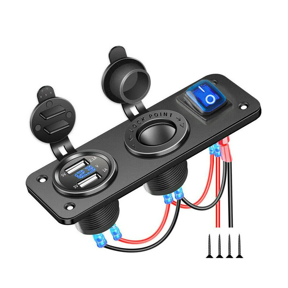 

Replacement Marine charger Set DC 12-24V Dual USB Flame retardant LED Nylon+Plastic Socket Switch Panel