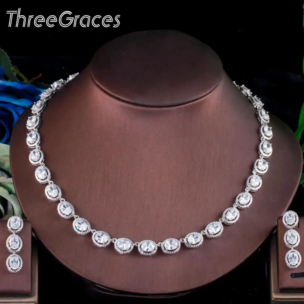 ThreeGraces элегантный белый кубический цирконий серебряный цвет серьги и ожерелье