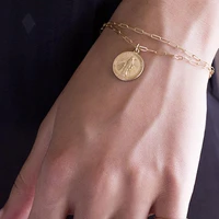 14k gold filled coin bracelet handmade double layer jewelry boho charms bracelets vintage anklets for women bridesmaid gift
