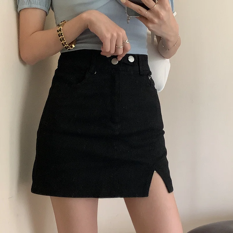 Юбка короткая с завышенной талией Милая юбка на бедрах двойной пряжкой в