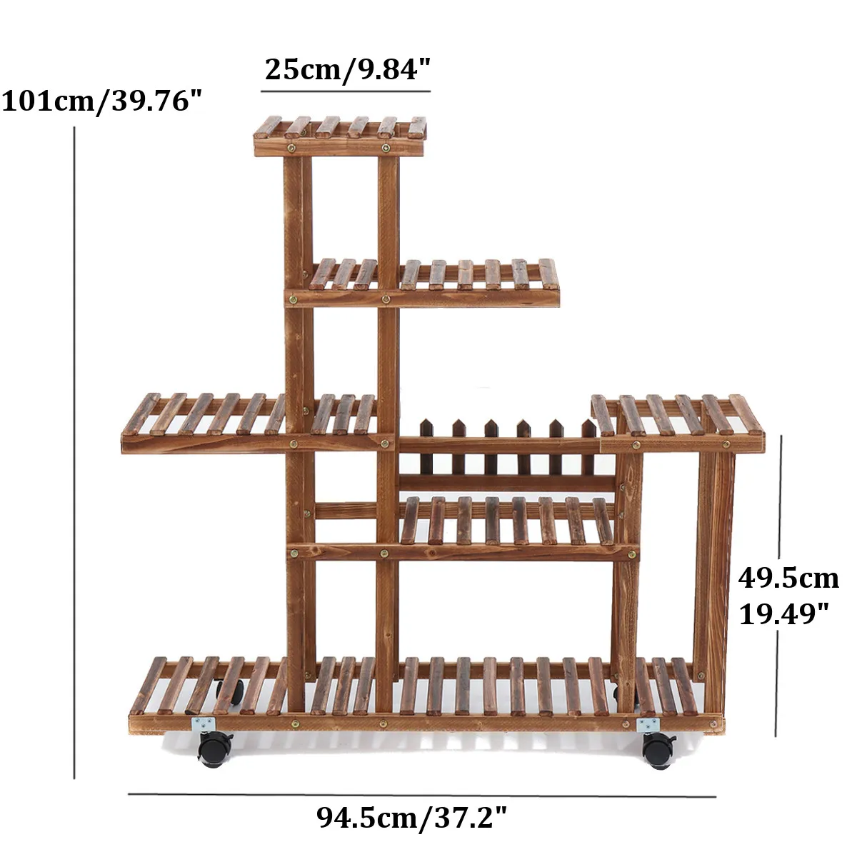 

5 Tier Bamboo Plant Stand Shelf Flower Pot Rack Patio Planter Shelf Outdoor Bonsai Displaying Shelves for Garden Yard With Wheel