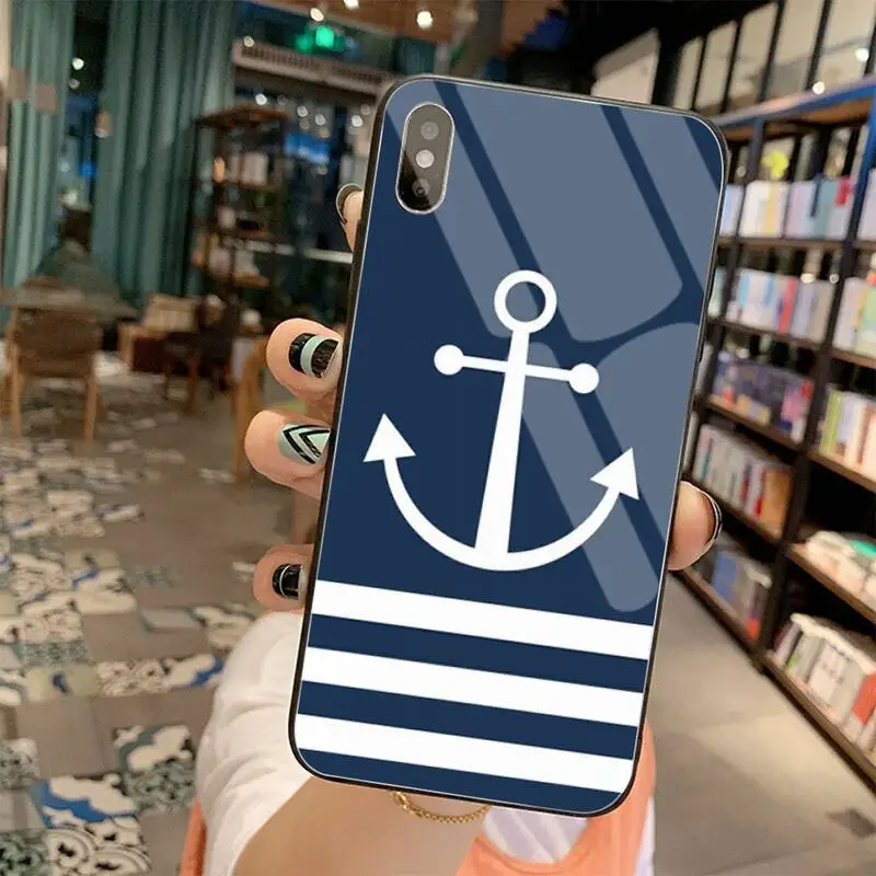 stripes anchor boat ship wheel coque shell phone case tempered glass for iphone 11 pro xr xs max 8 x 7 6s 6 plus se 2020 case free global shipping