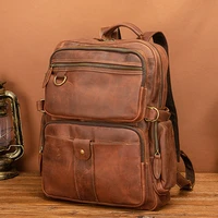 retro crazy horse leather backpack unisex mens and womens trend large capacity computer bag 15 6 inch leather backpack