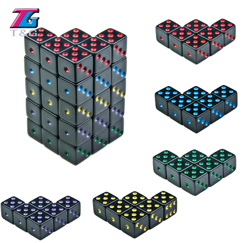 

T&G New Dices Cube Colorful Dots of 10pcs/Set 16mm D6 Special Six Sided Bar Games Gambling Dice Dado Set for Gift