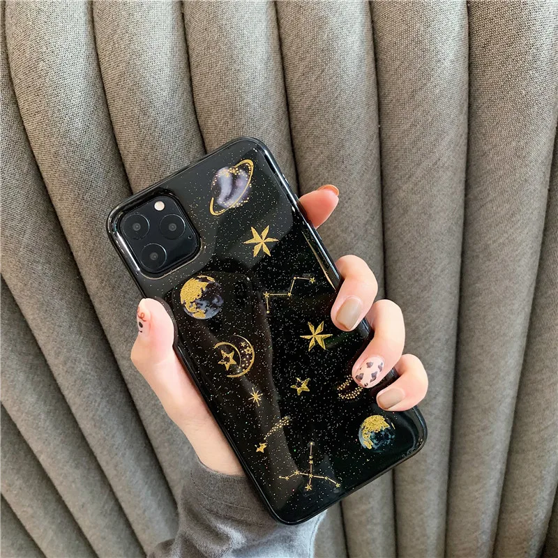 Модный Блестящий чехол со звездами и Луной для телефона iphone 11 Pro max XR X XS MAX iPhone 7 8 6 6s