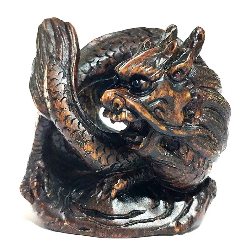 

Y6171 - Collectible 20 Years Old 2" Hand Carved Ebony Ironwood Netsuke - Dragon