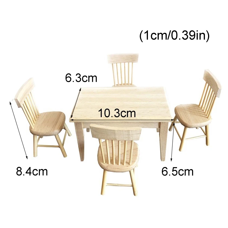 

Mini Furniture Simulation Wooden Table&4/6pcs Chairs Model for 1/12 Dollhouse