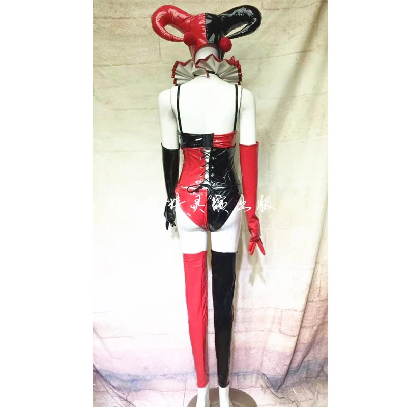 

New Nightclub Gogo Dancer Sexy Bikini Black&Red Patent Leather Horn Headdress Halloween Clown Stage Performance Clothing DWY4911
