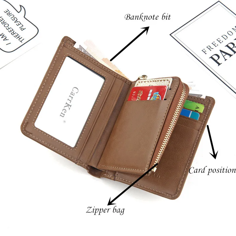 LISM New men's wallet Europe and the United States short zipper bag retro youth PU multi-card position purse | Багаж и сумки