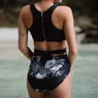 2022 боди Цельный купальник женский новый бразильский пляжный купальник купальный костюм Пляжная одежда винтажный однотонный черный XL лето