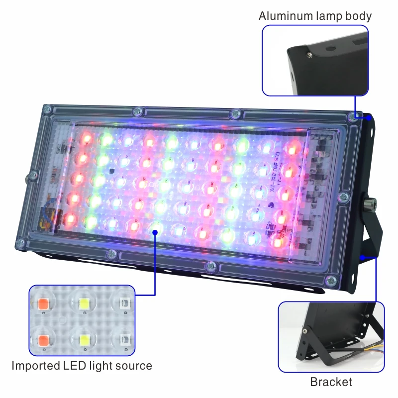 50 Вт светодиодный RGB прожектор светильник лампа AC 220V 230V 240V напольный светильник IP65 Водонепроницаемый отражатель Светодиодный точечный светильник с пультом дистанционного управления Управление