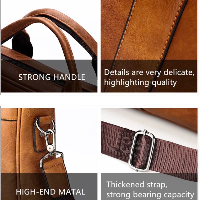 JEEP BULUO High Quality Travel Handbag For Man Men's Business Briefcase Bag Split Leather 14 inches Laptop Bags New Arrivals