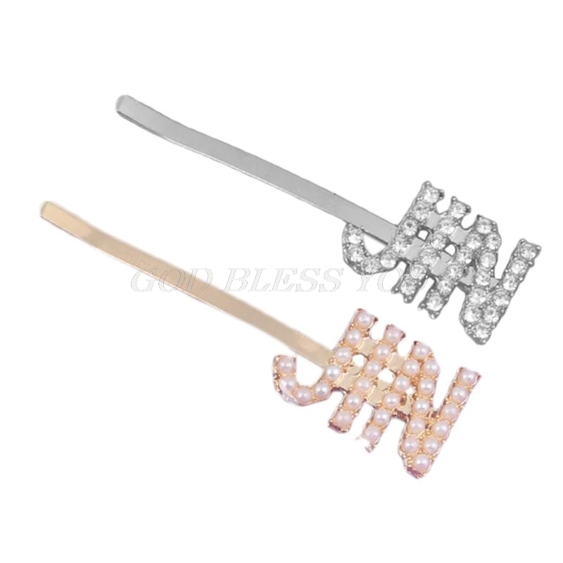 E Женские металлические буквы Bobby Pins Kpop имя членов имитация жемчужины, горный хрусталь для волос зажим для поддержки болельщиков декоративные заколки - Цвет: E