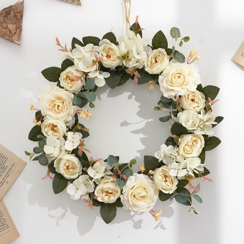 

Artificial Wreaths Silk Peony Flowers Simulation Garland Round Heart Simulation Garland For Wedding Party Decoration 13.4inch