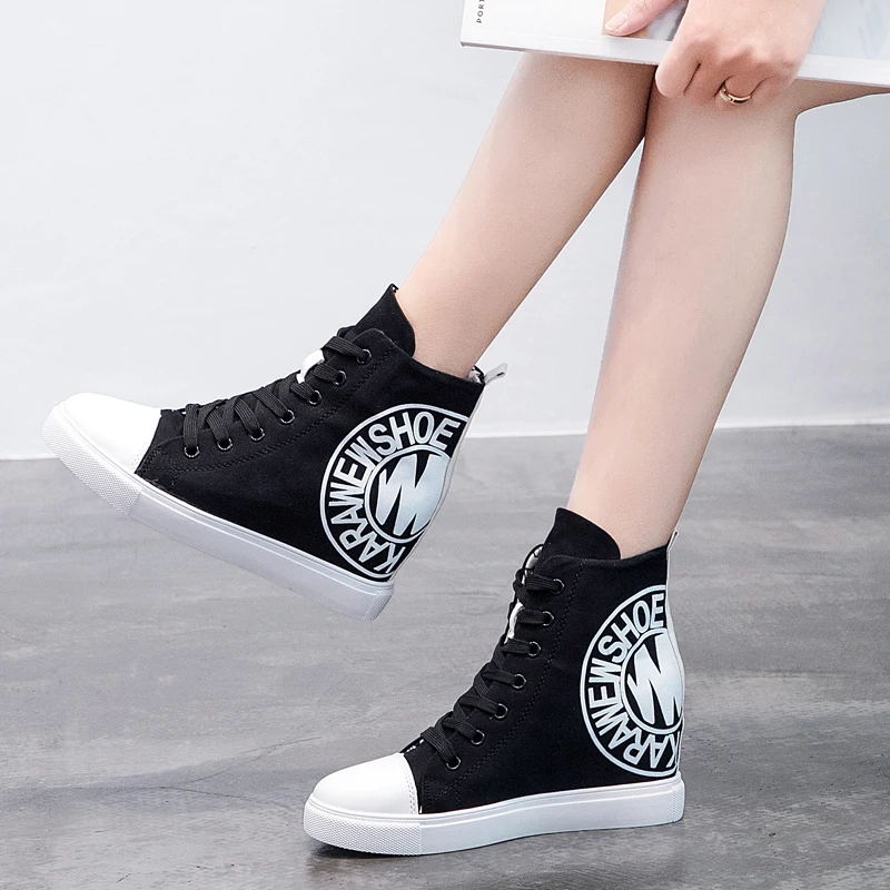 Женская парусиновая обувь высокие кроссовки на платформе женские скрытой