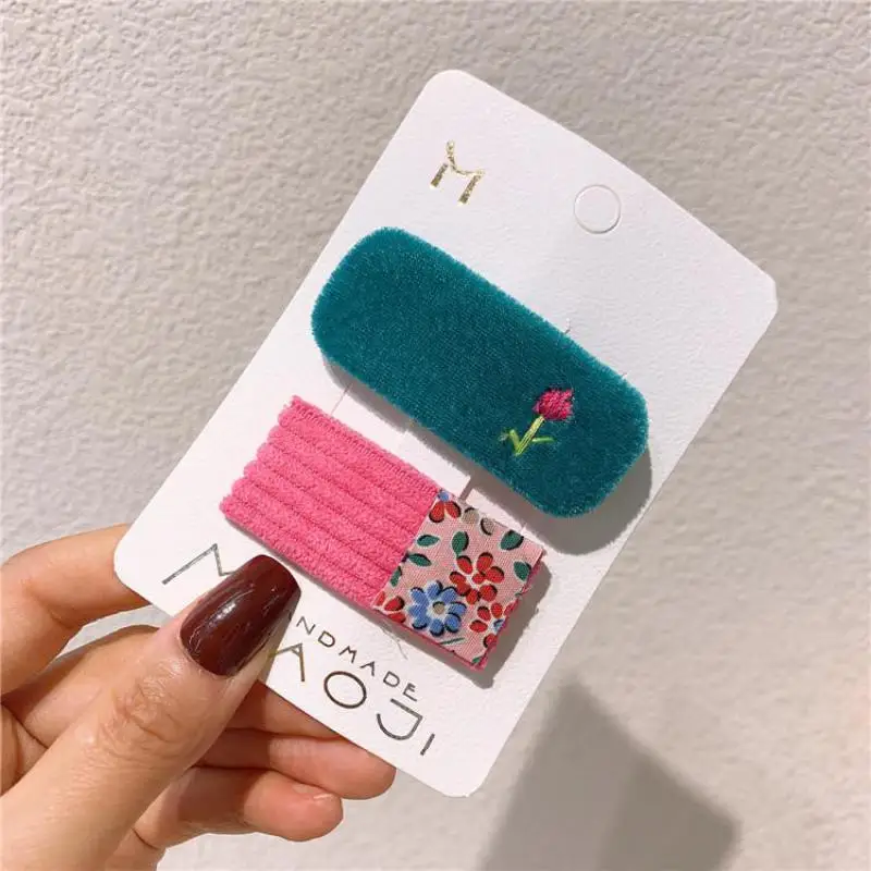 Horquillas bonitas de terciopelo para el pelo para ni&ntilde;a, accesorios para el cabello para beb&eacute;, pasadores de agarre para el pelo con bordado Floral, horquilla princesa peque&ntilde;a-1