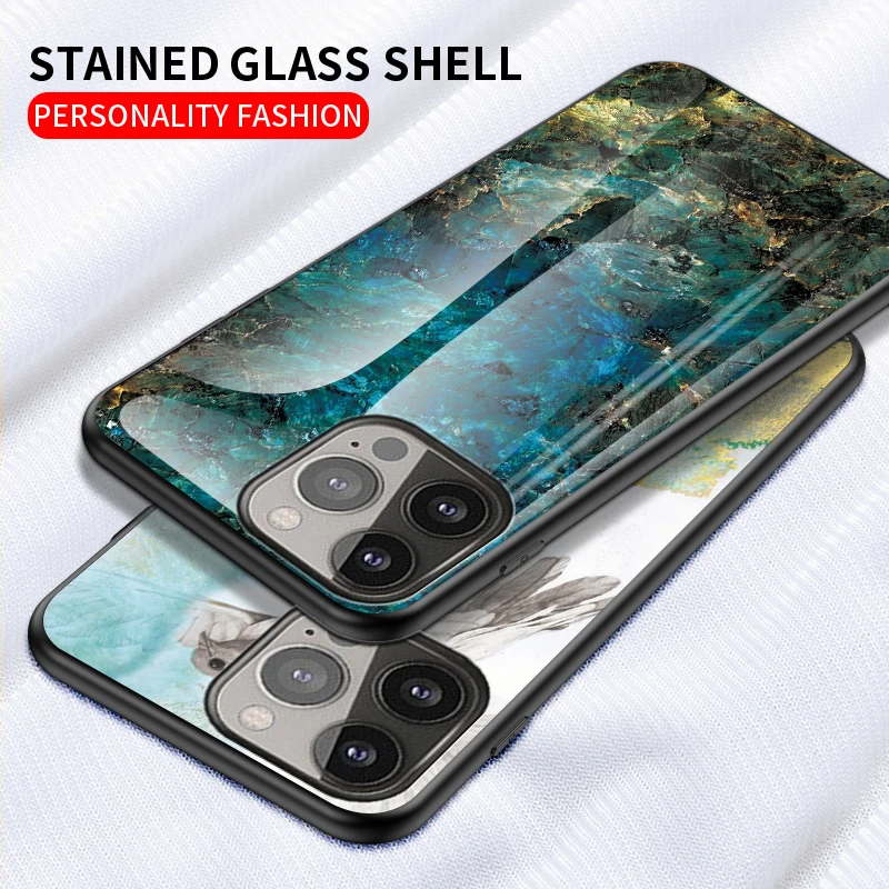 

Marble Glass Case For iPhone 13 Pro Cover Soft Silicone Frame Hard Cover For Apple iPhone 13 Mini Capa Slim Coque