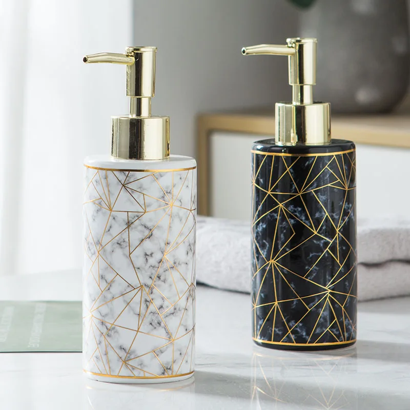 

300ml Ceramic Soap Dispenser Marble Grain Hand Soap Bottle Bath Shampoo Shower Gel Press Bottle Nordic Lotion Liquid Sub-bottle