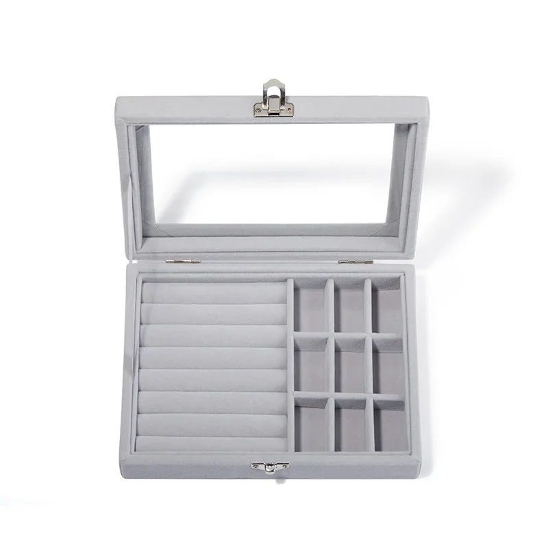 

HOSENG 5PCS Grey 9 Grids Fashion Portable Velvet Jewelry Ring Storage Showcase Display Organizer Box HS_663