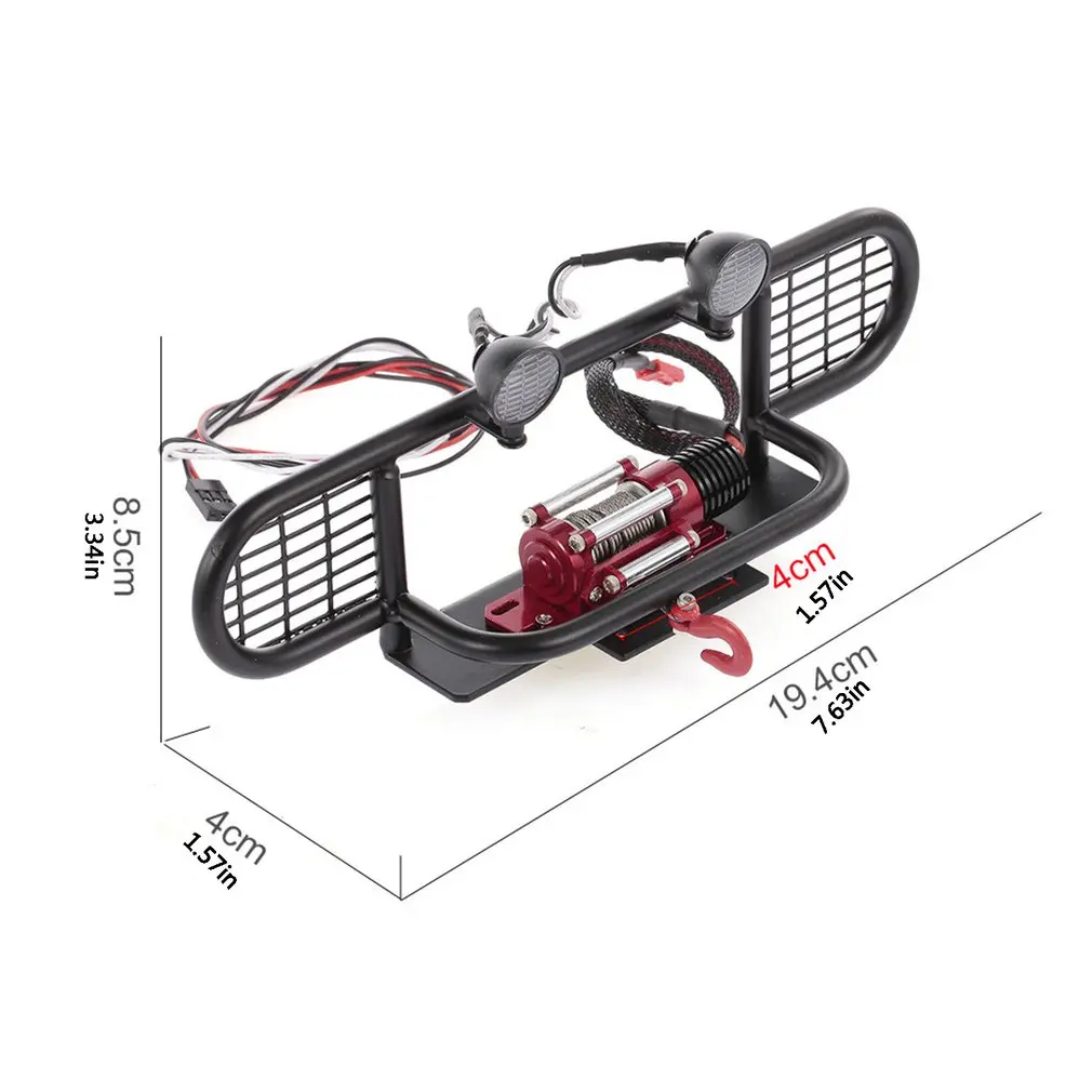

For Trx-4 Rc 4wd Axial Scx10 Climbing Car Front Protection Net Bumper With Red Metal Winch Remote Controller