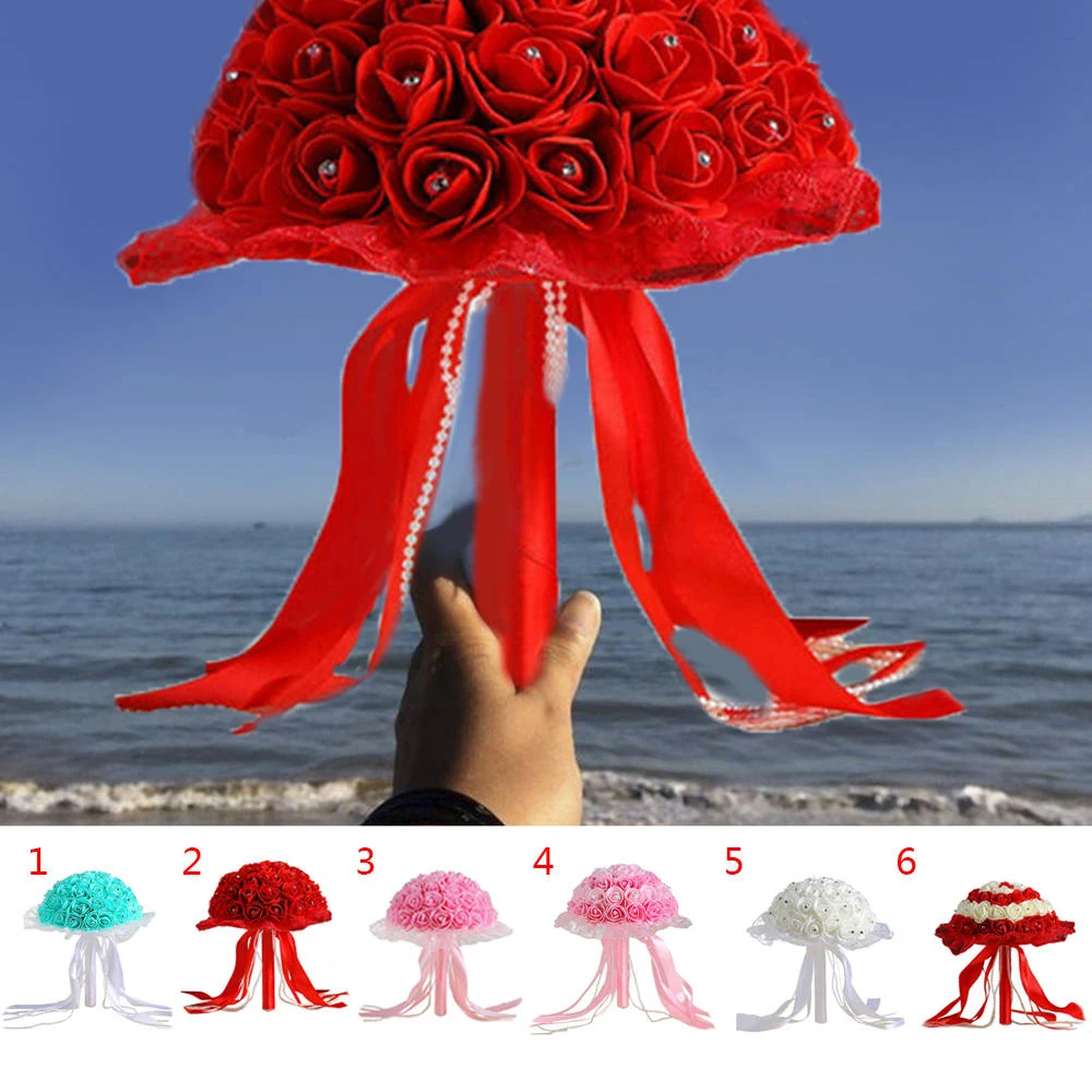 

Свадебный букет невесты ручной работы, романтические красивые поролоновые розы, свадебный аксессуар для вечеринки