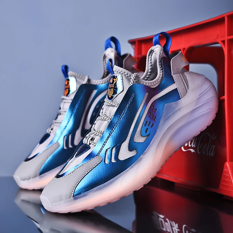 

High Quality Men Casual Shoes Comfortable Microfiber Men's Luxury Brand Sneakers Man Shoes Reflective Designer Blue Sneakers Men