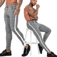 men elasticity skinny casual pants plaid stretch pencil pants high quality fashion street jogging pants trousers men