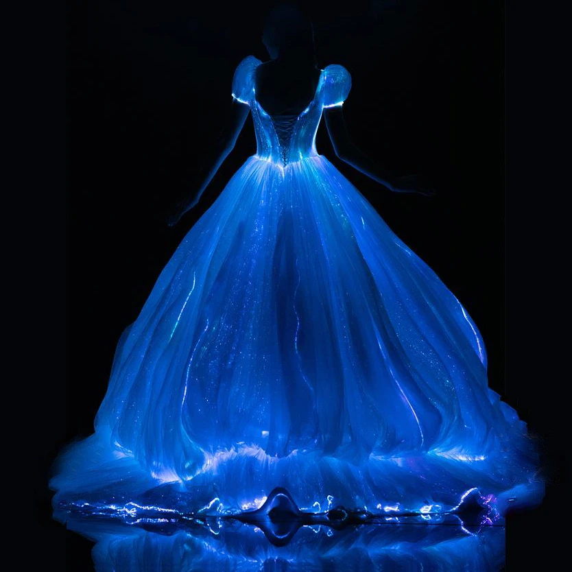 

Fiber Optic Fabric Glow Costume Light Up Clothing Color Changeable Dress Wedding Dress Elegant Dresses For Women Bridal Gown