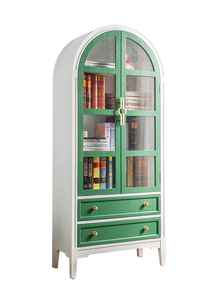 

GY Design Furniture Solid Wood Living Room Display Cabinet American Glass Cabinet Bookshelf Locker Semicircle Arch Bookcase