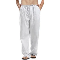 summer men pants loose linen trousers straight streetwear breathable sweatpants male drawstring elastic waist big size s 5xl