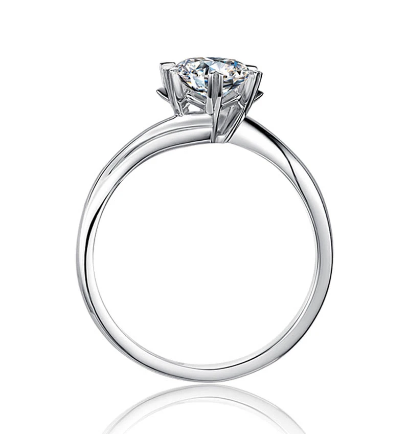 

White Gold Plated Silver Color 1ct 6.5mm Moissanites Ring Classic Six-claw Prong Design Rings For Women M01B
