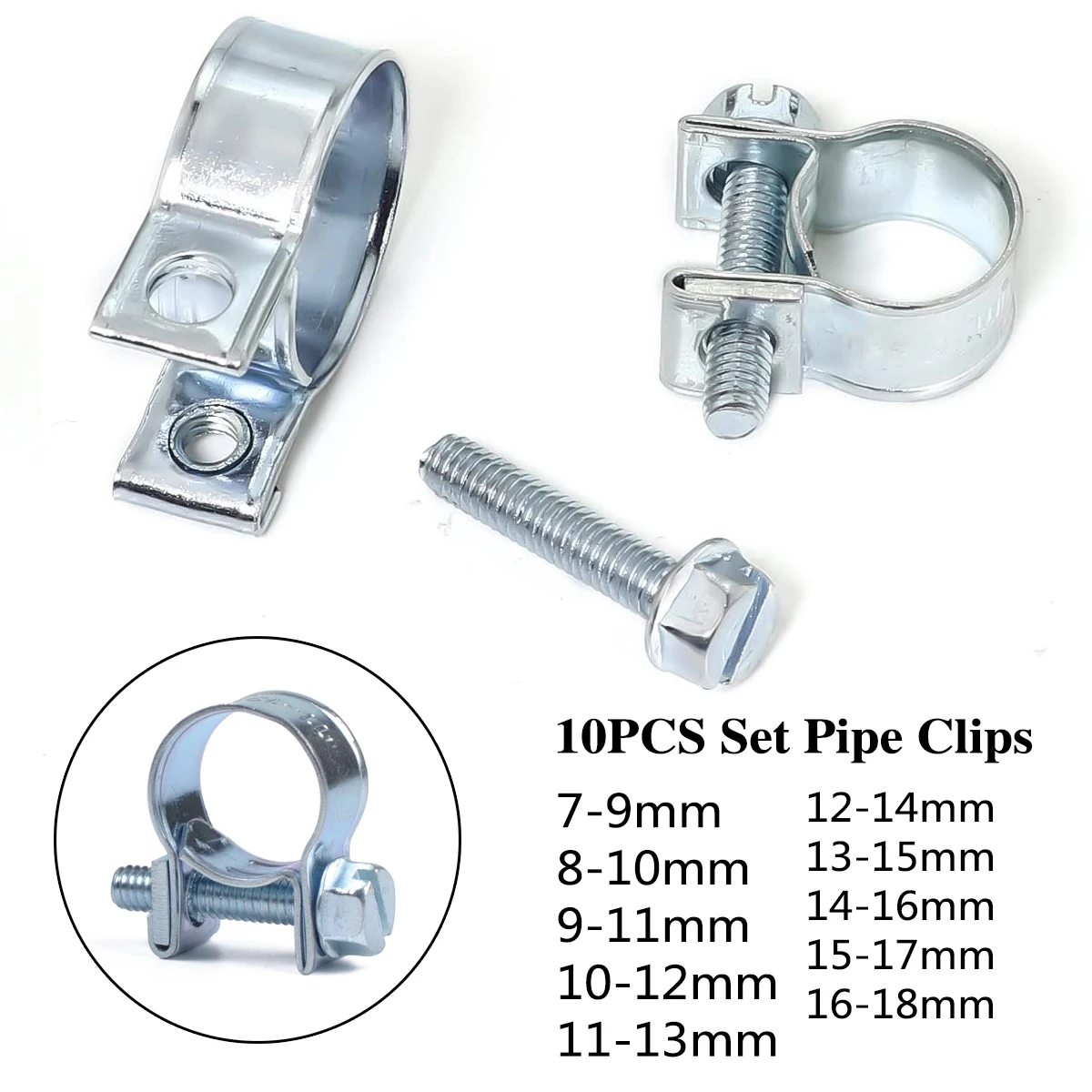 

10PCS/Set 7mm-18mm Mini Clamp Fuel Injection Hose Air Hose Clamps Assortment Kit Diesel Petrol Pipe Clips