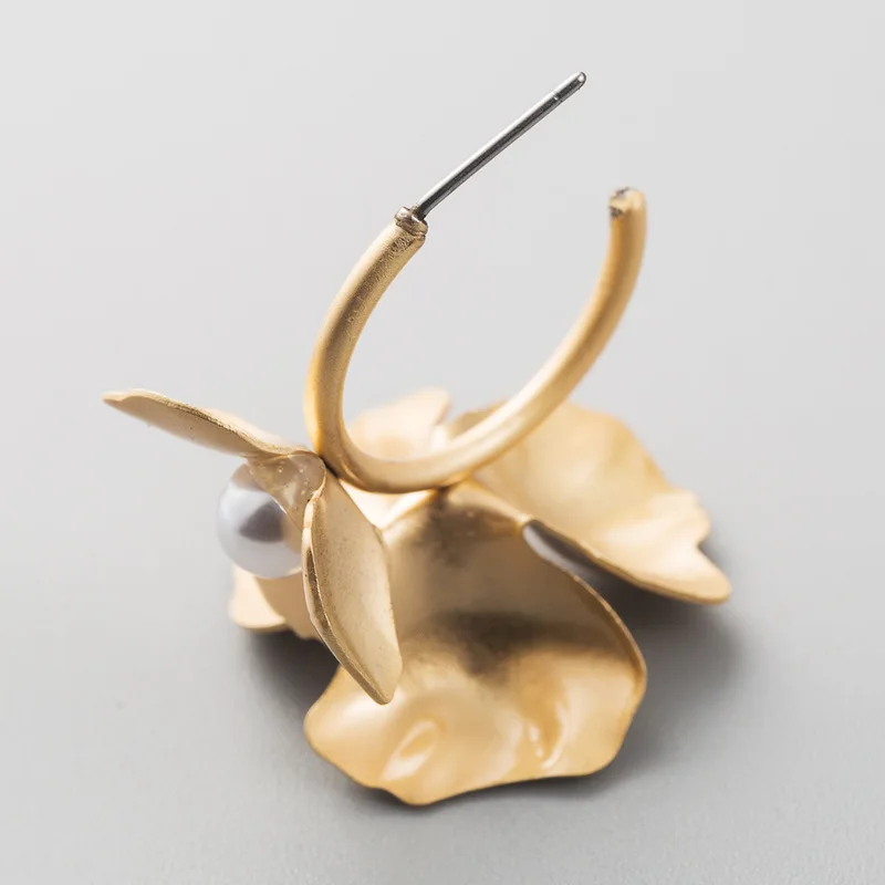 Japan Korea Style Sweet Retro Flowers Alloy Sub-gold Imitation Pearl stud Earrings for Women Girl Fashion Jewelry Accessories | Украшения и