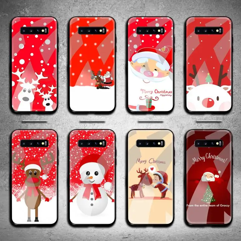 

Christmas Cartoon Deer Phone Case Tempered Glass For Samsung S20 Plus S7 S8 S9 S10 Plus Note 8 9 10 Plus