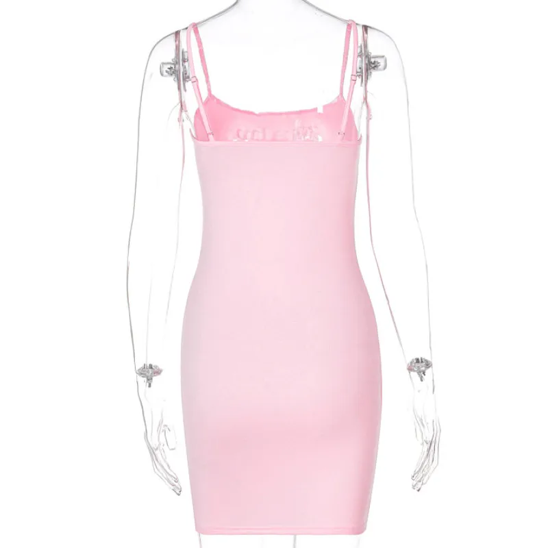 

Summer Sexy Sling Slim Dress Women Fashion O Neck Sleeveless Backless Letter Printed Clothing Lady Casual Mini Dresses 2021