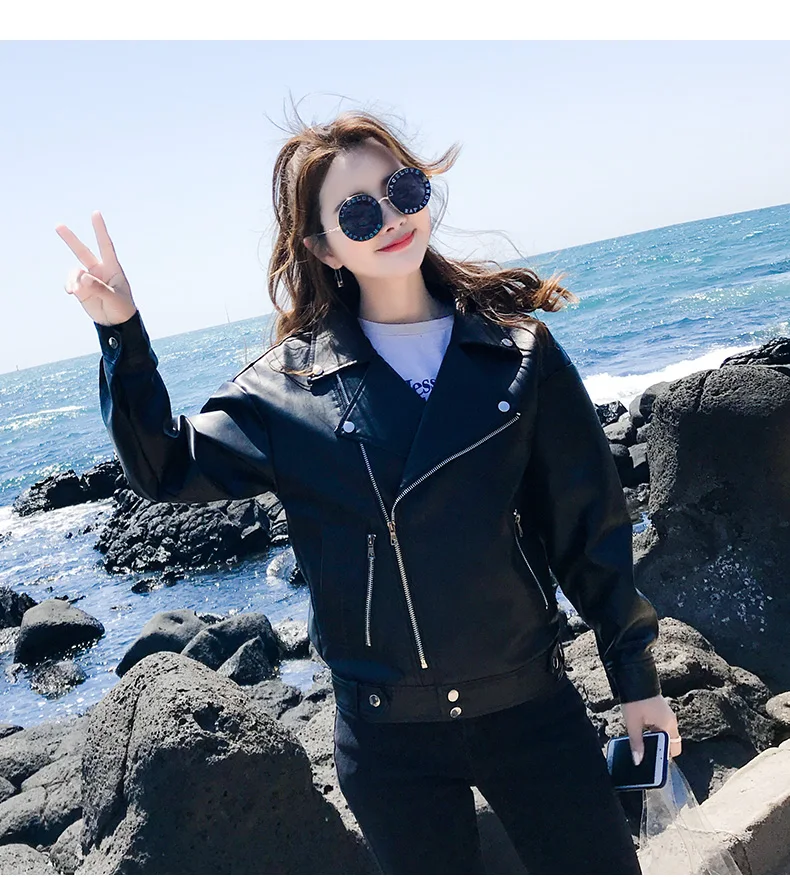 Женская куртка из искусственной кожи ZQLZ Байкерская мотоциклетная свободного