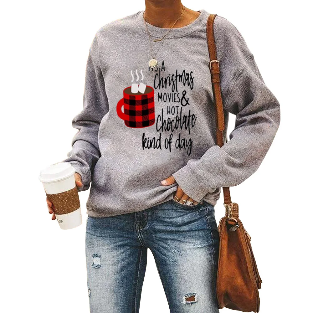 

Christmas letter printed round neck long sleeve sweater