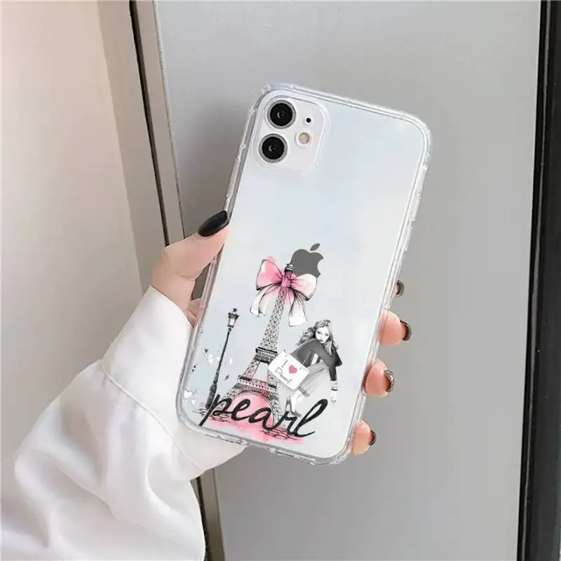 

Paris fashion girl art pattern Phone Case Transparent soft For iphone 5 5s 5c se 6 6s 7 8 11 12 plus mini x xs xr pro max